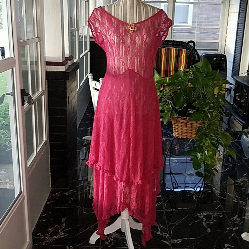 NWOT Lacy Rose Dress with Hankerchief Hem